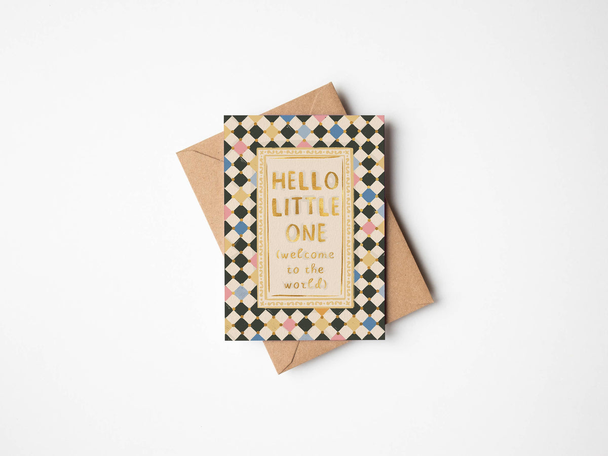 Hello Little One Checkerboard Foil card