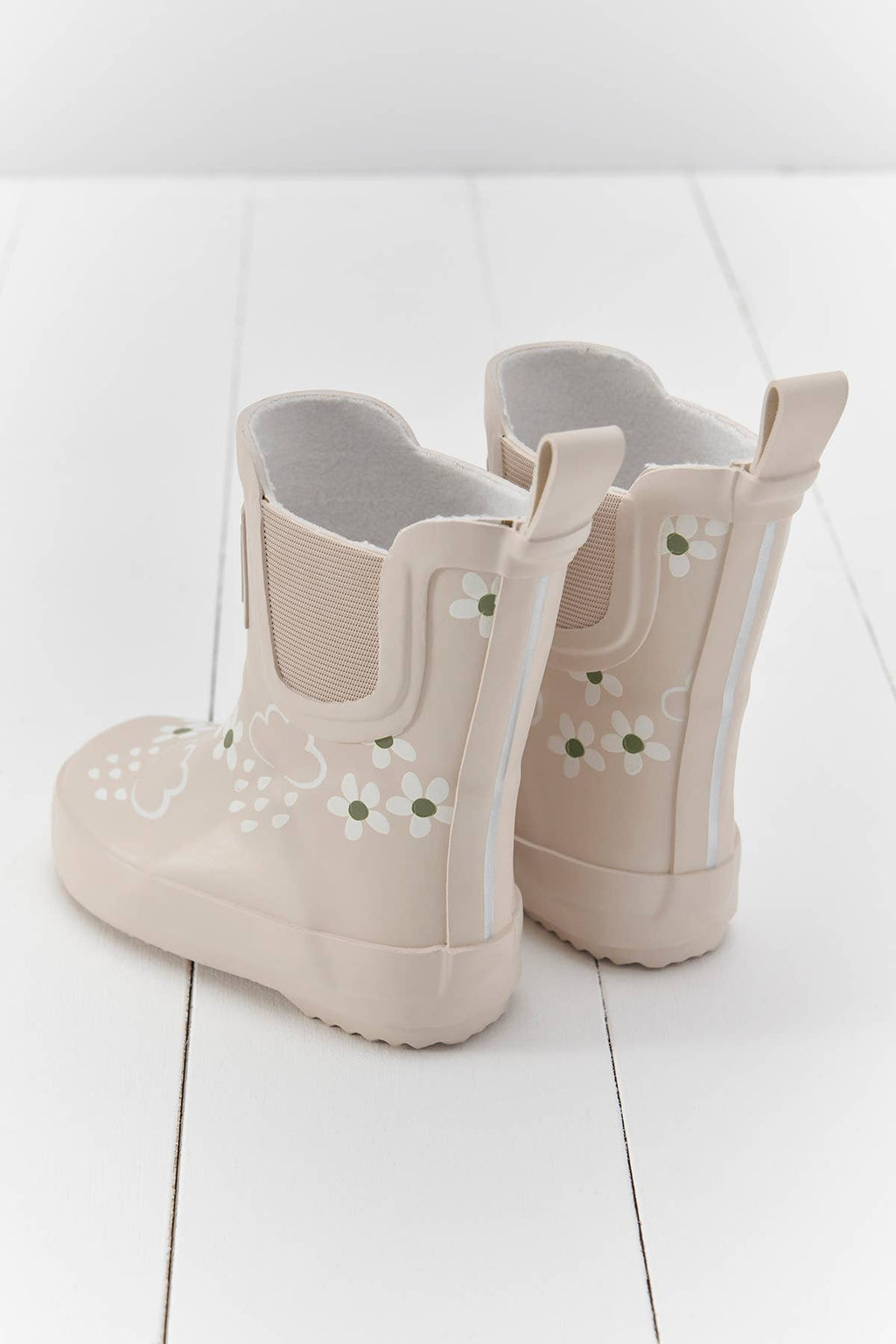 Grass & Air Pampas Cream Floral Short Colour-Changing Kids Wellies