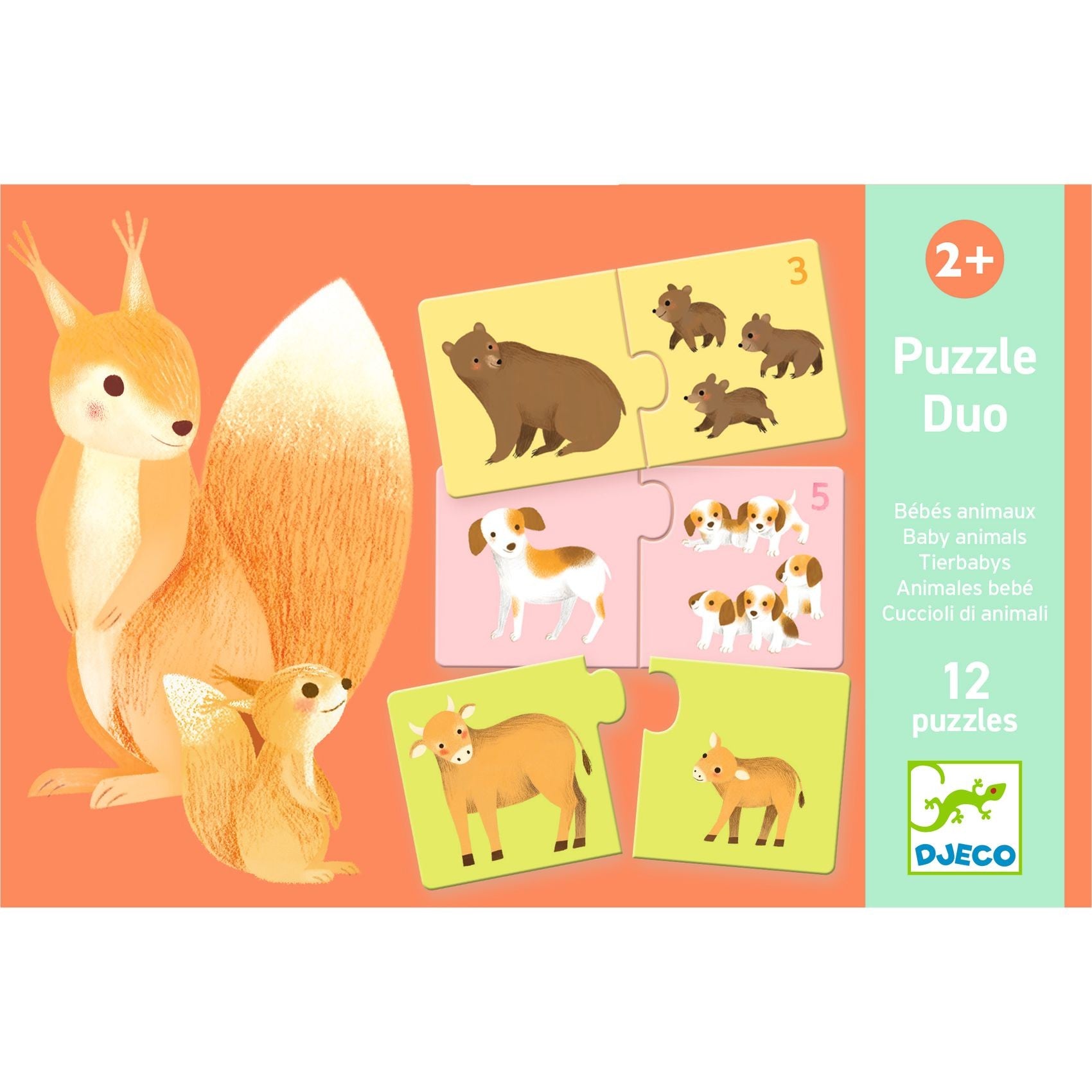 Djeco 12 Duo Puzzles - Baby Animals