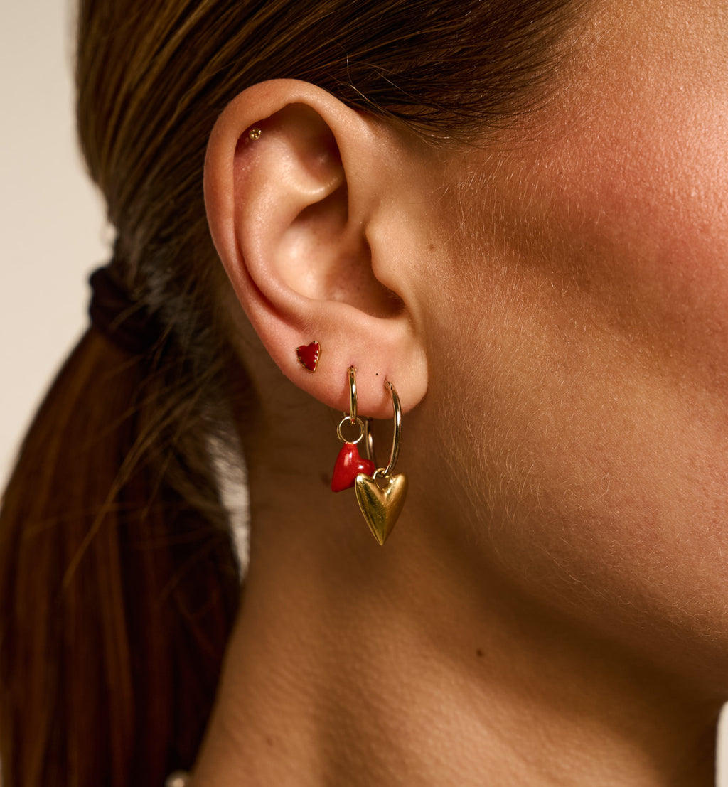 Anna + Nina Single Heart Beat Ring Earring Gold Plated