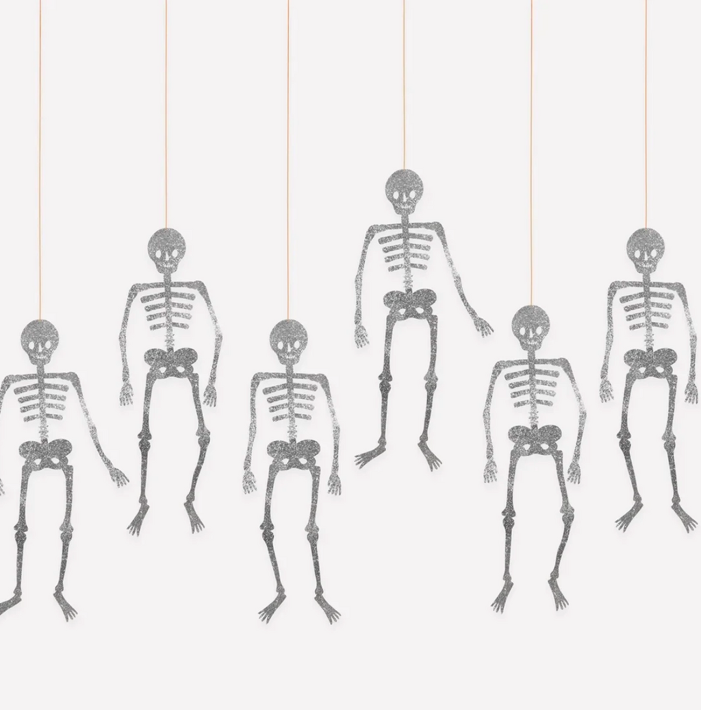 Meri Meri Halloween Glitter Jointed Skeleton Decorations (x6)