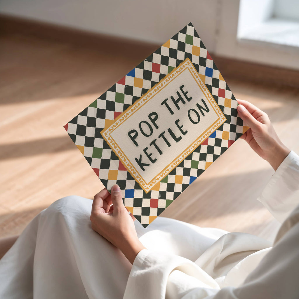 Pop The Kettle On Checkerboard Art Print