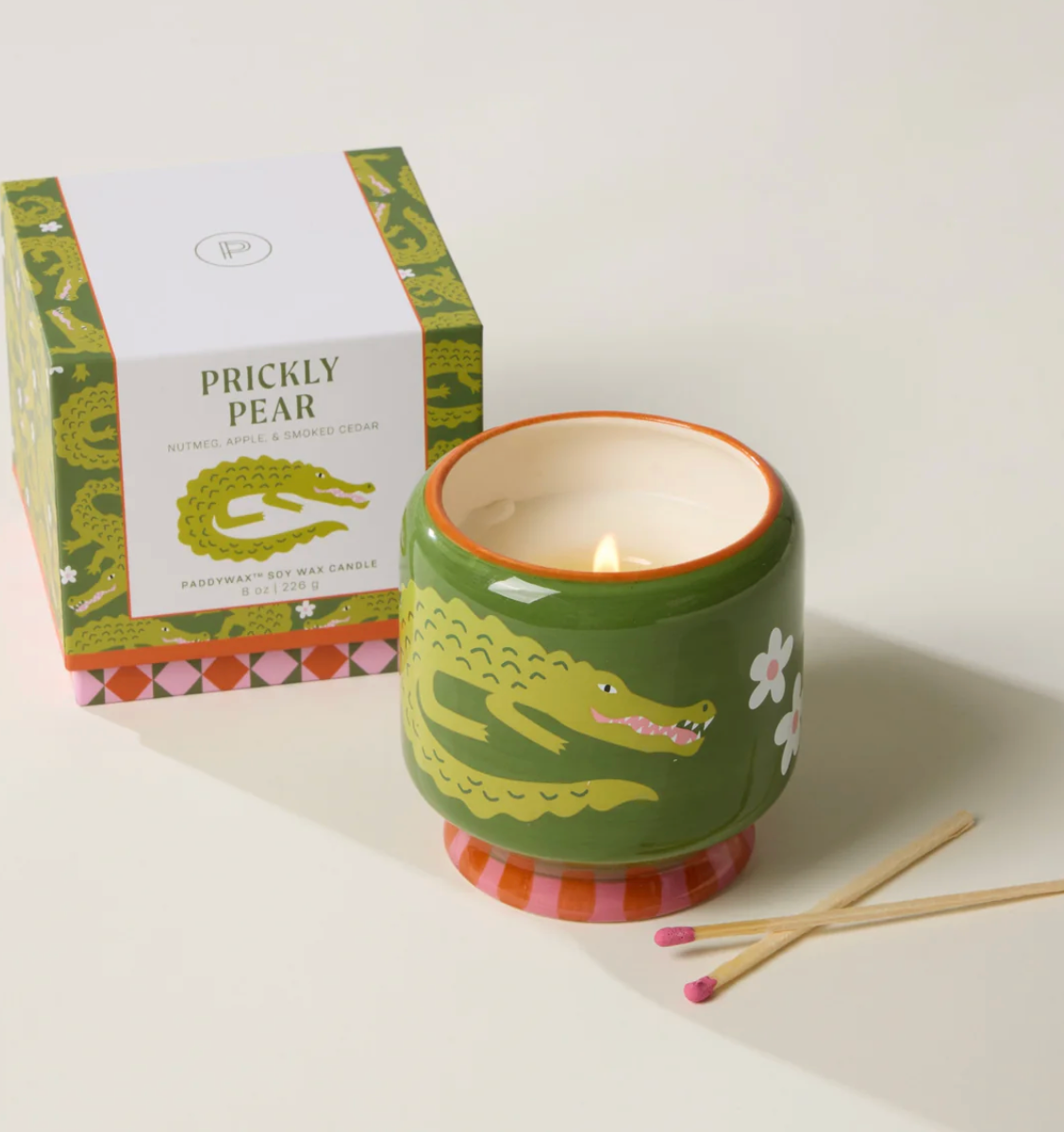 Paddywax Crocodile Ceramic Candle - Prickly Pear