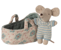 Maileg Baby mouse in carry cot - Blue