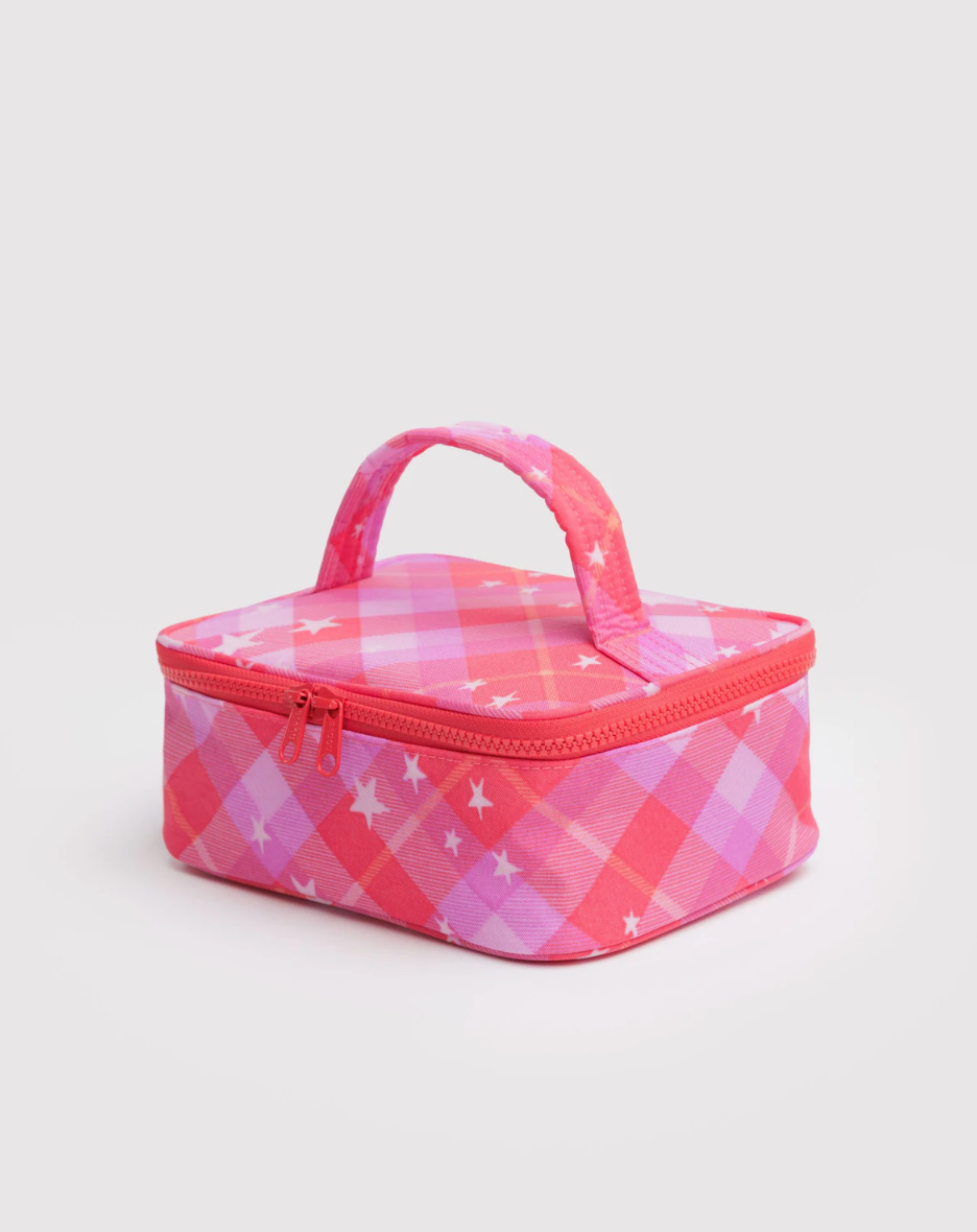 Baggu Small Cosmetic Case - Pink Star Plaid