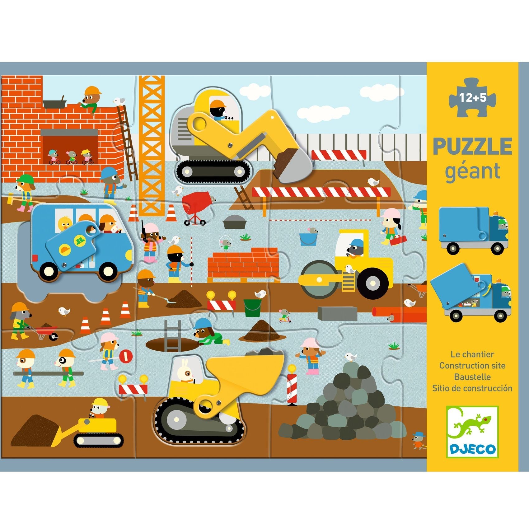 Djeco Giant 12 Piece Puzzle - Construction Site