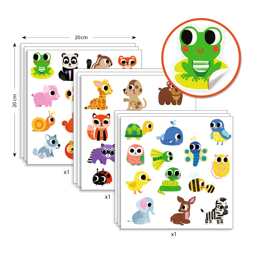 Djeco 100 Coloured Stickers - Baby Animals