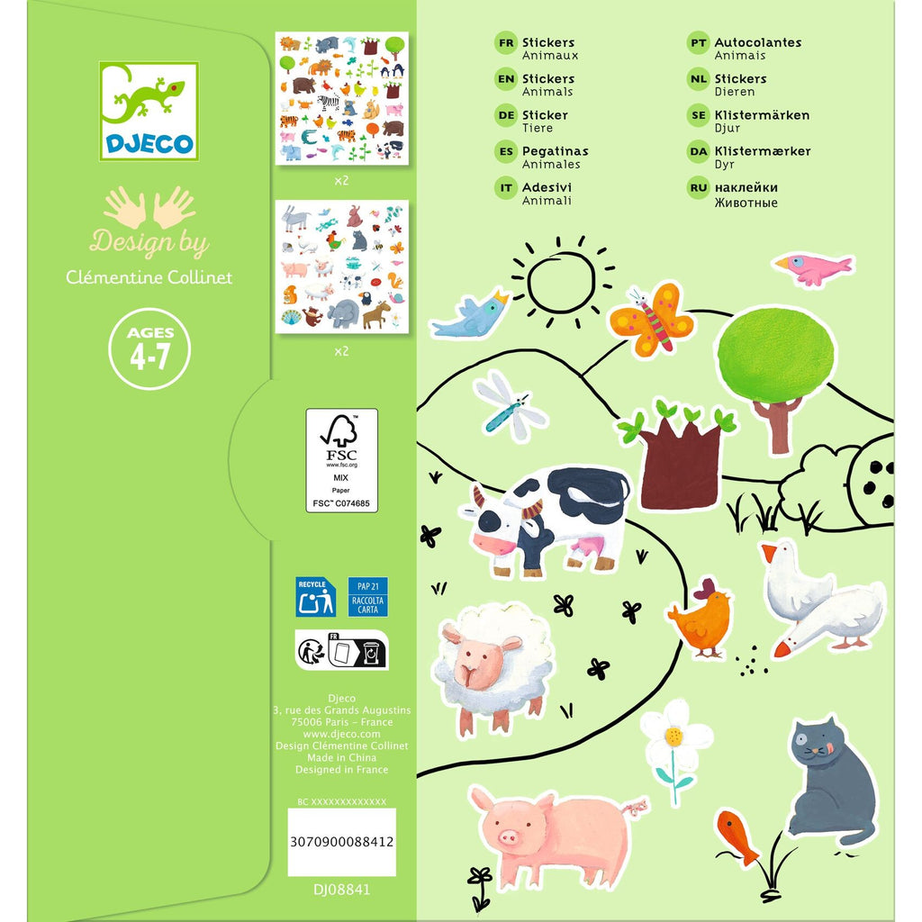 Djeco 160 Stickers On Sheets - Animals