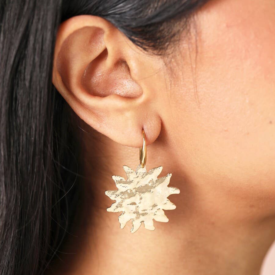 Gold Hammered Sun Drop Earrings