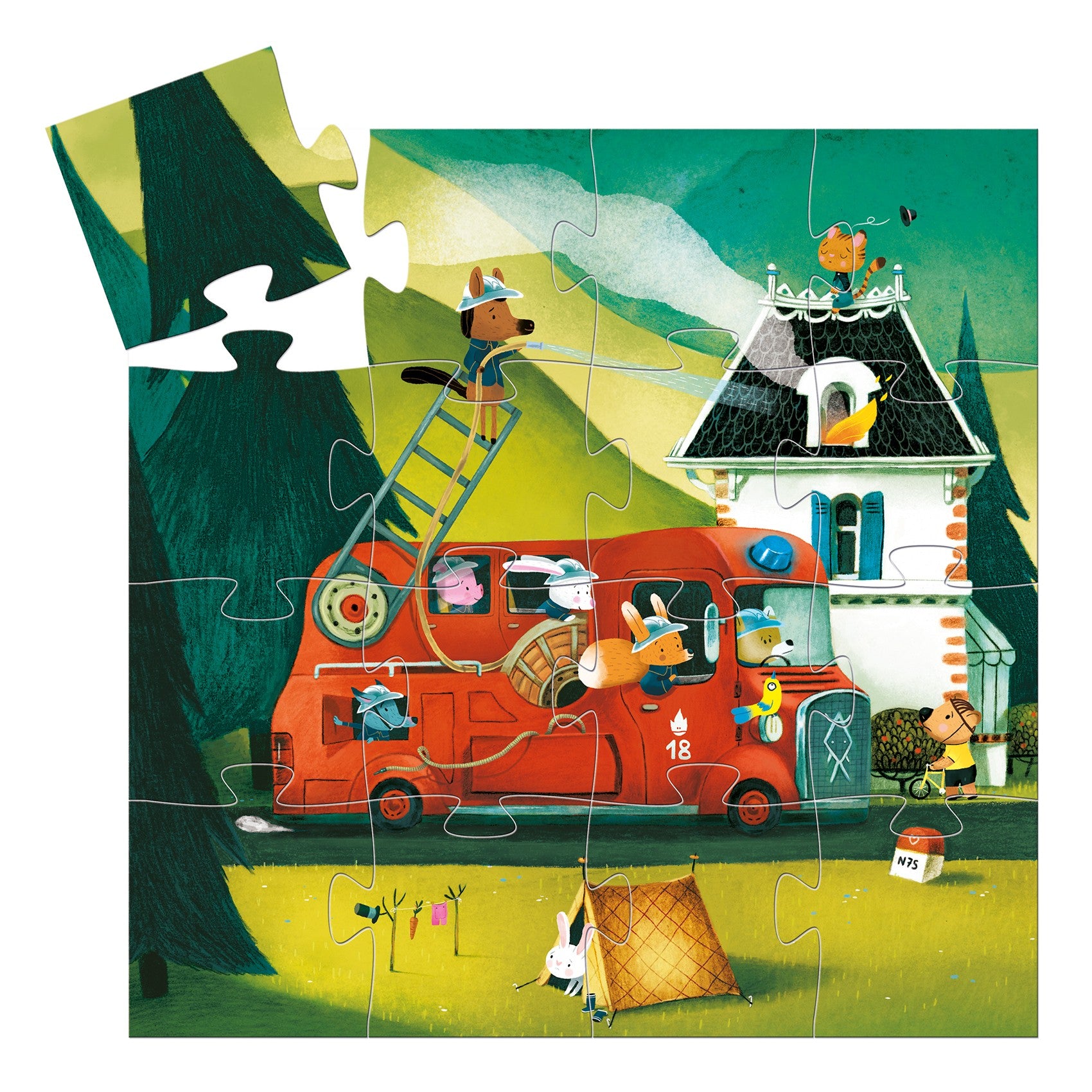 Djeco Silhouette 16 Piece Puzzle - The Fire Truck