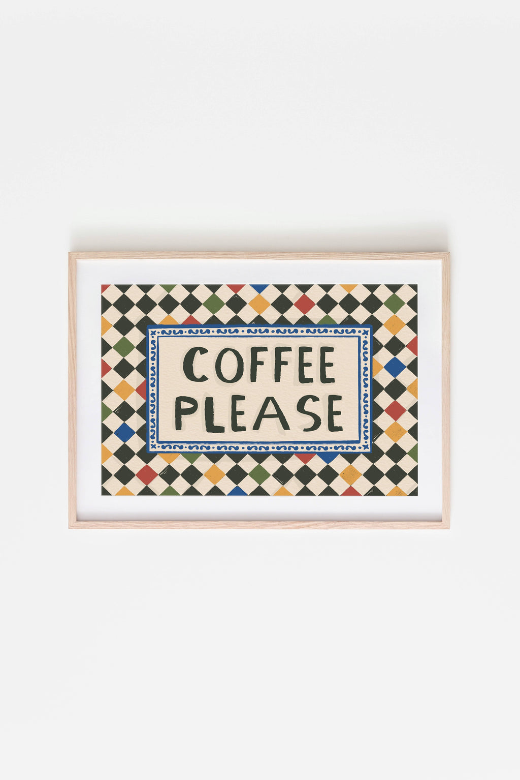Coffee Please Checkerboard Art Print