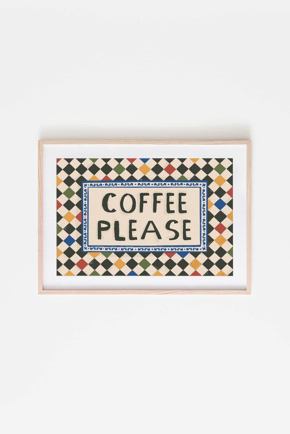 Coffee Please Checkerboard Art Print