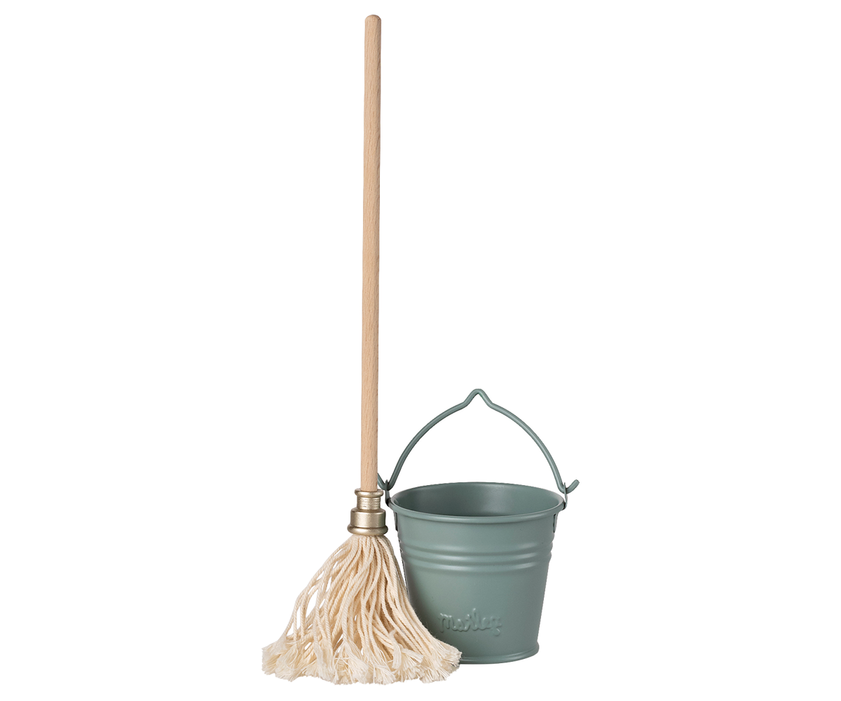 Maileg Bucket & mop, Miniature - Light blue