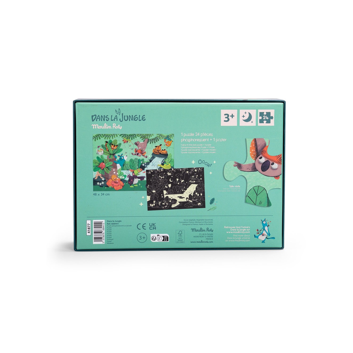 Moulin Roty The waterfall glow-in-the-dark puzzle (24 pcs) - Dans la Jungle