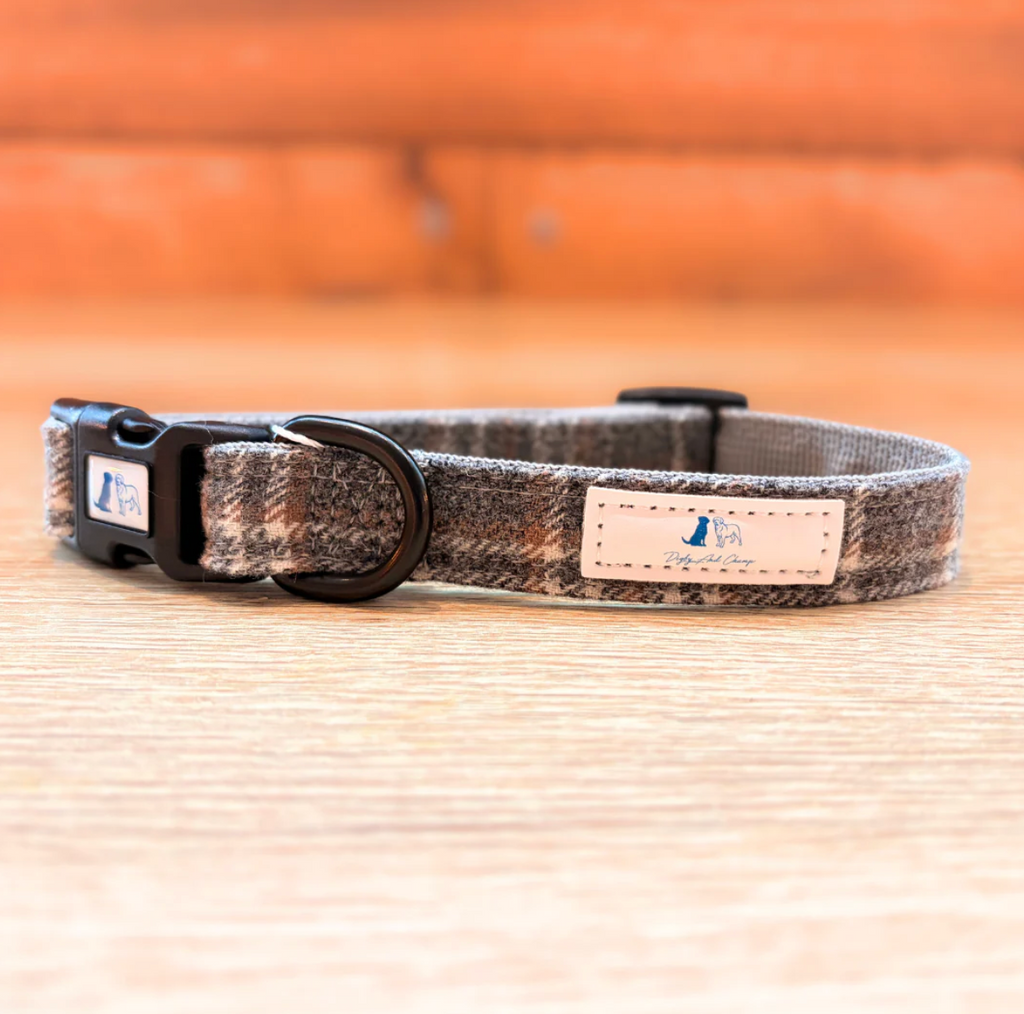 Digby And Champ Grey Tartan Adjustable Dog Collar