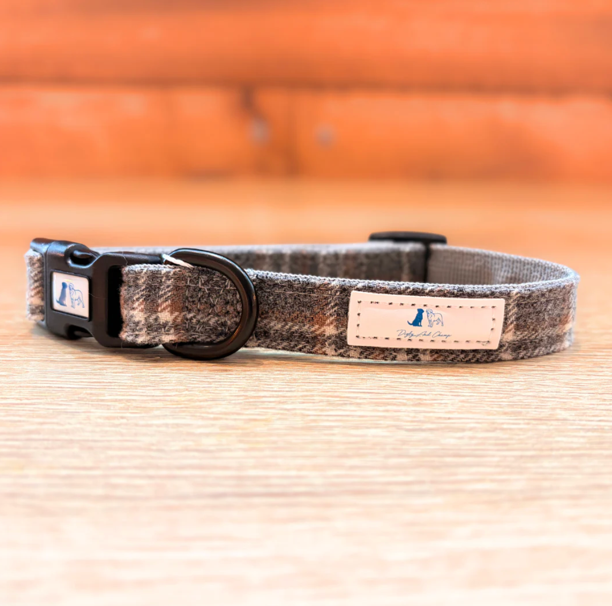 Digby And Champ Grey Tartan Adjustable Dog Collar