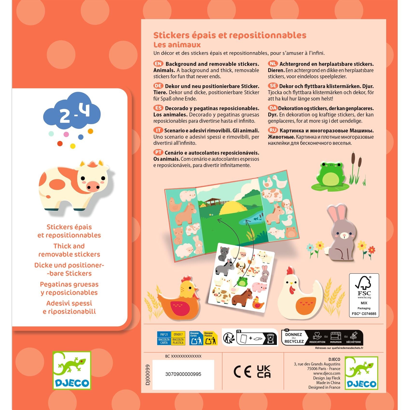 Djeco Farm Animals Repositionable Stickers Set