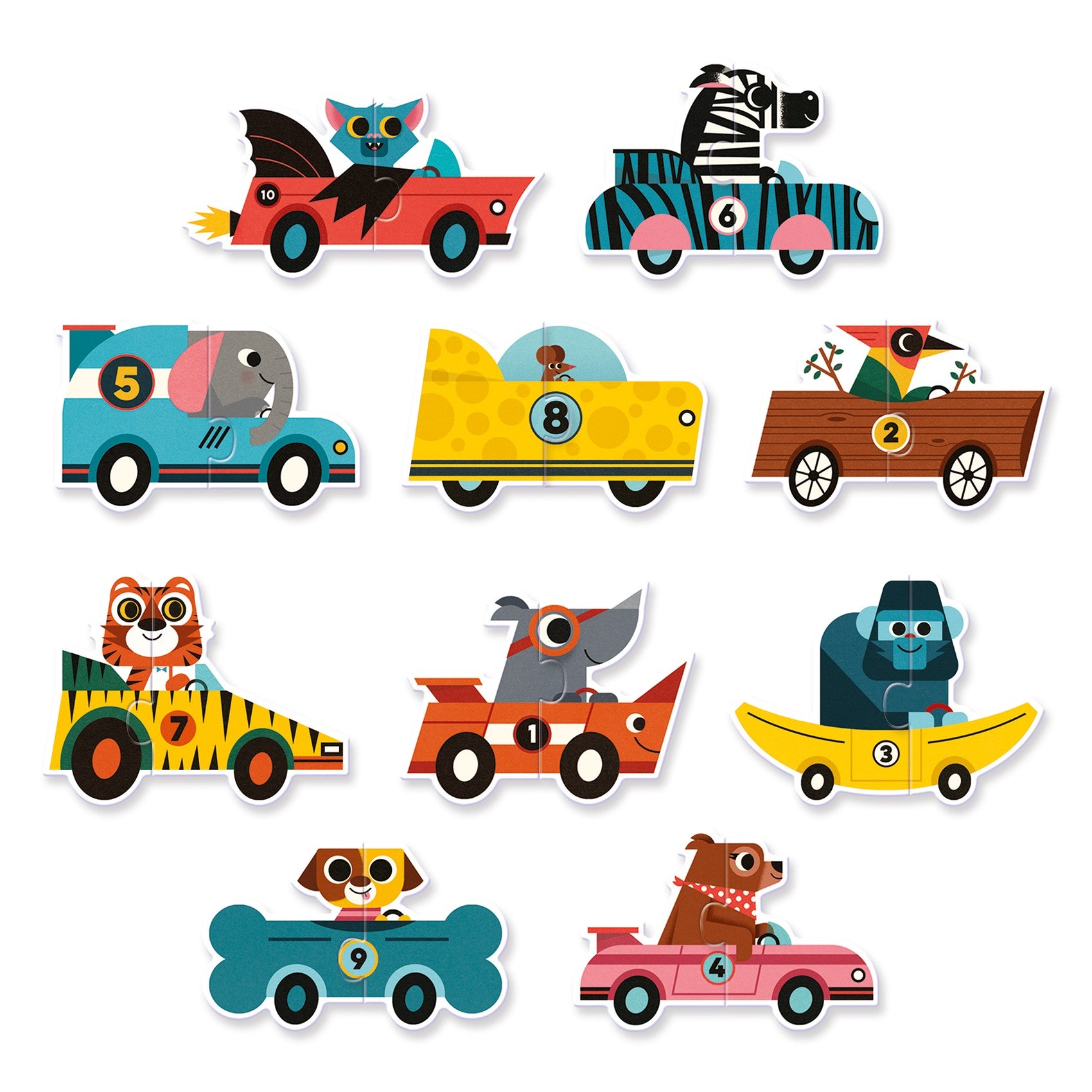 Djeco 10 Duo Puzzles - Racing Cars