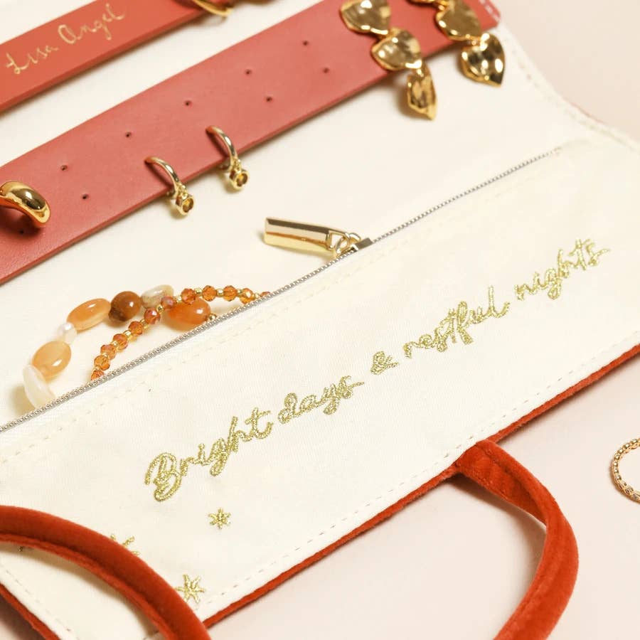 Rust Celestial Embroidered Velvet Jewellery Roll