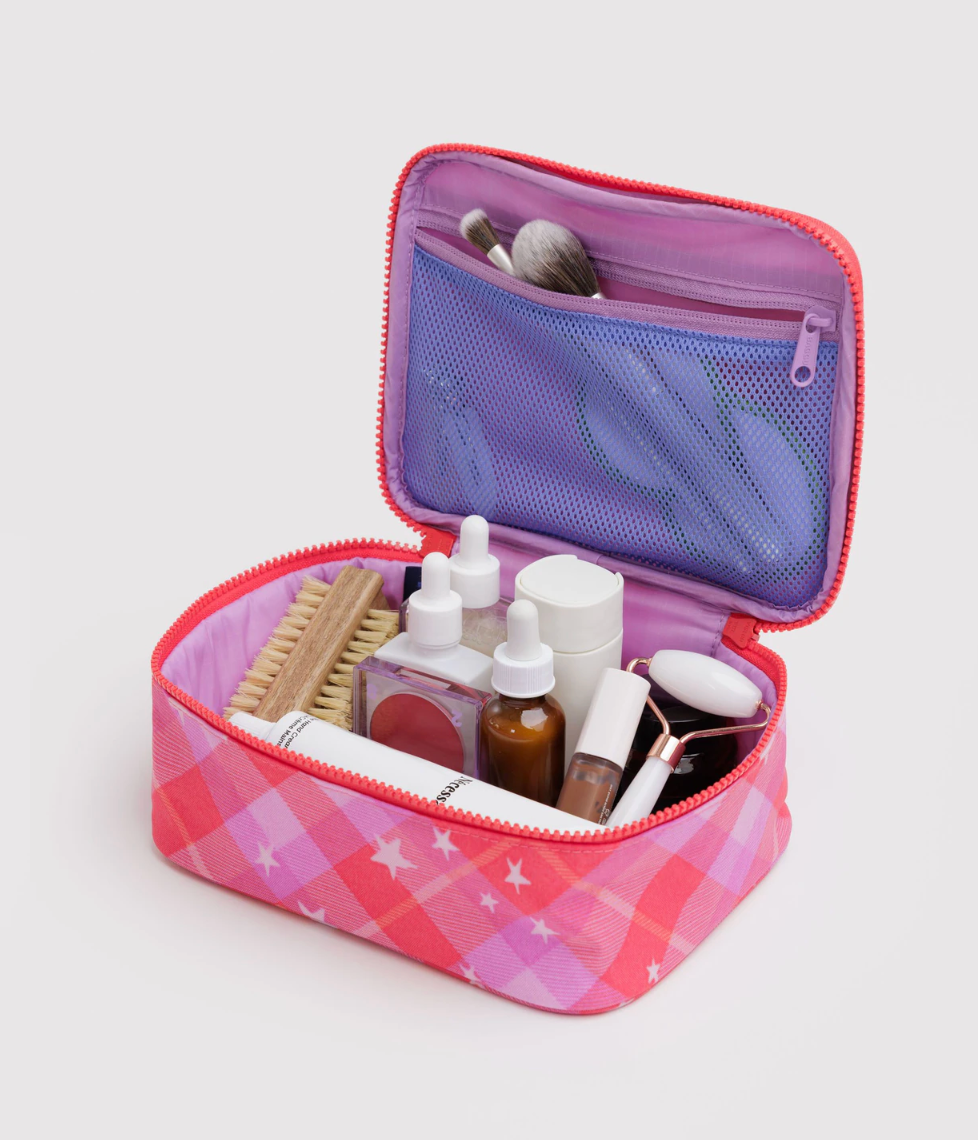 Baggu Small Cosmetic Case - Pink Star Plaid