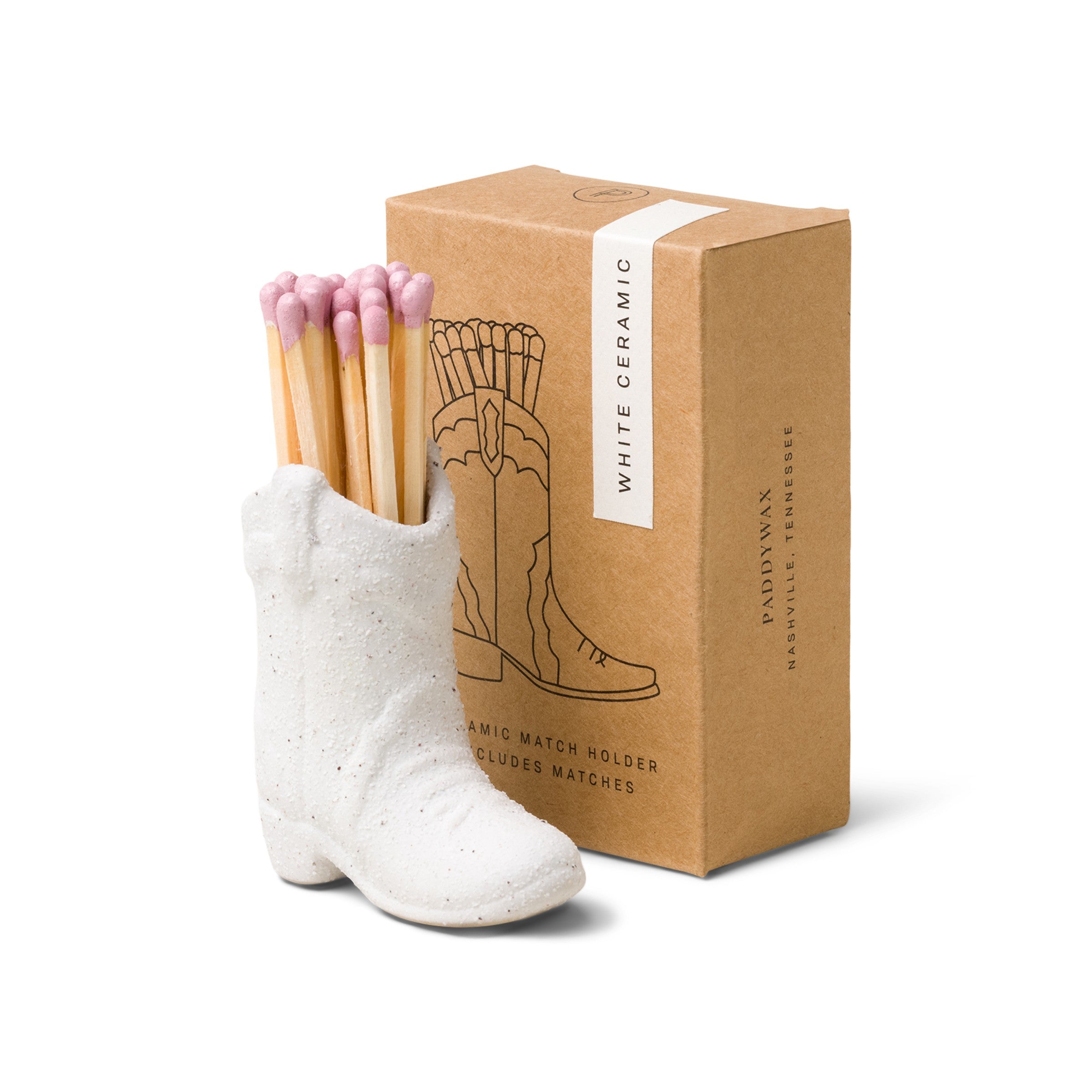 Paddywax Nashville Ceramic Boot Match Holder (25 Pcs) - White