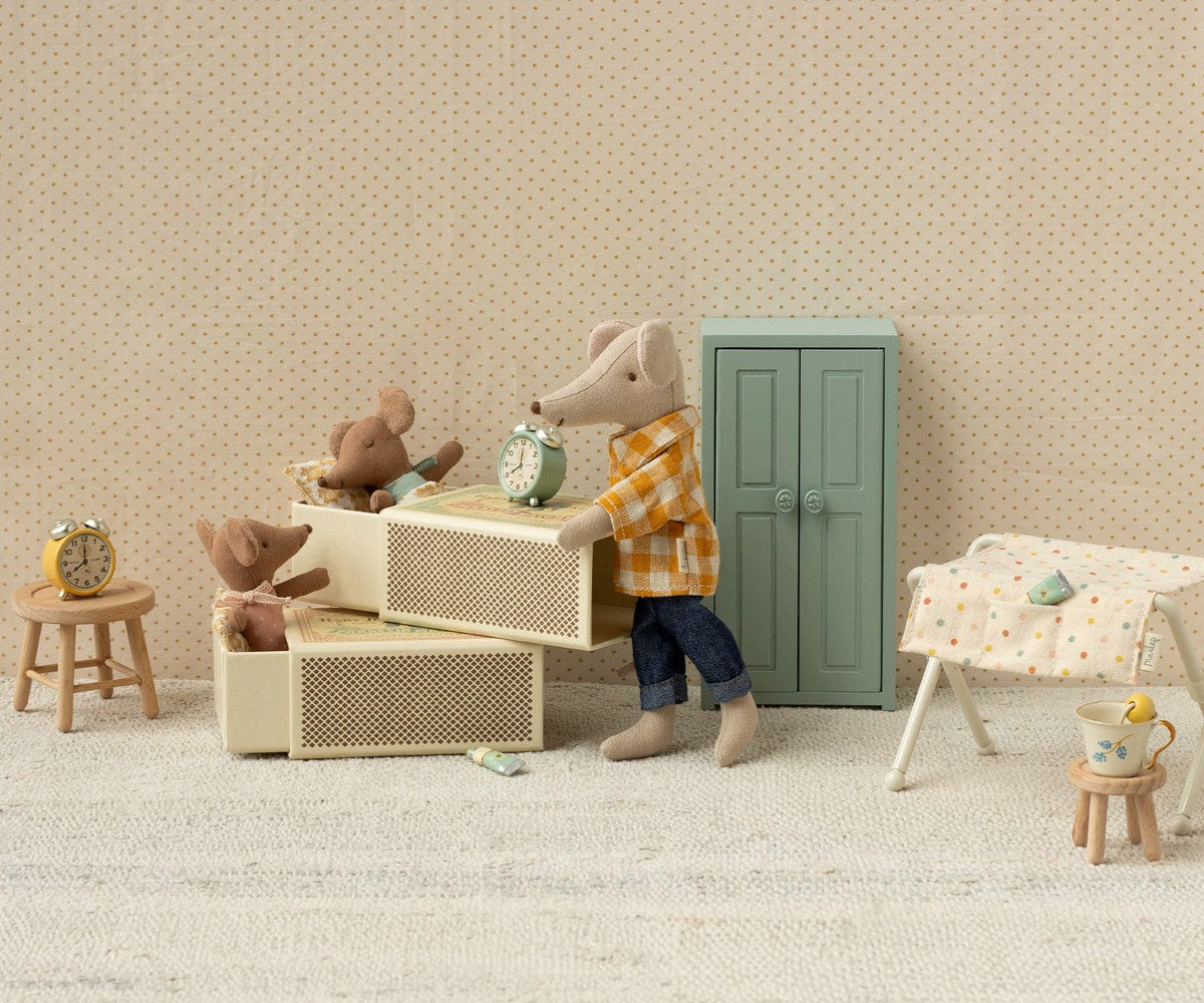 Maileg Sleepy wakey baby mouse in matchbox - Blue
