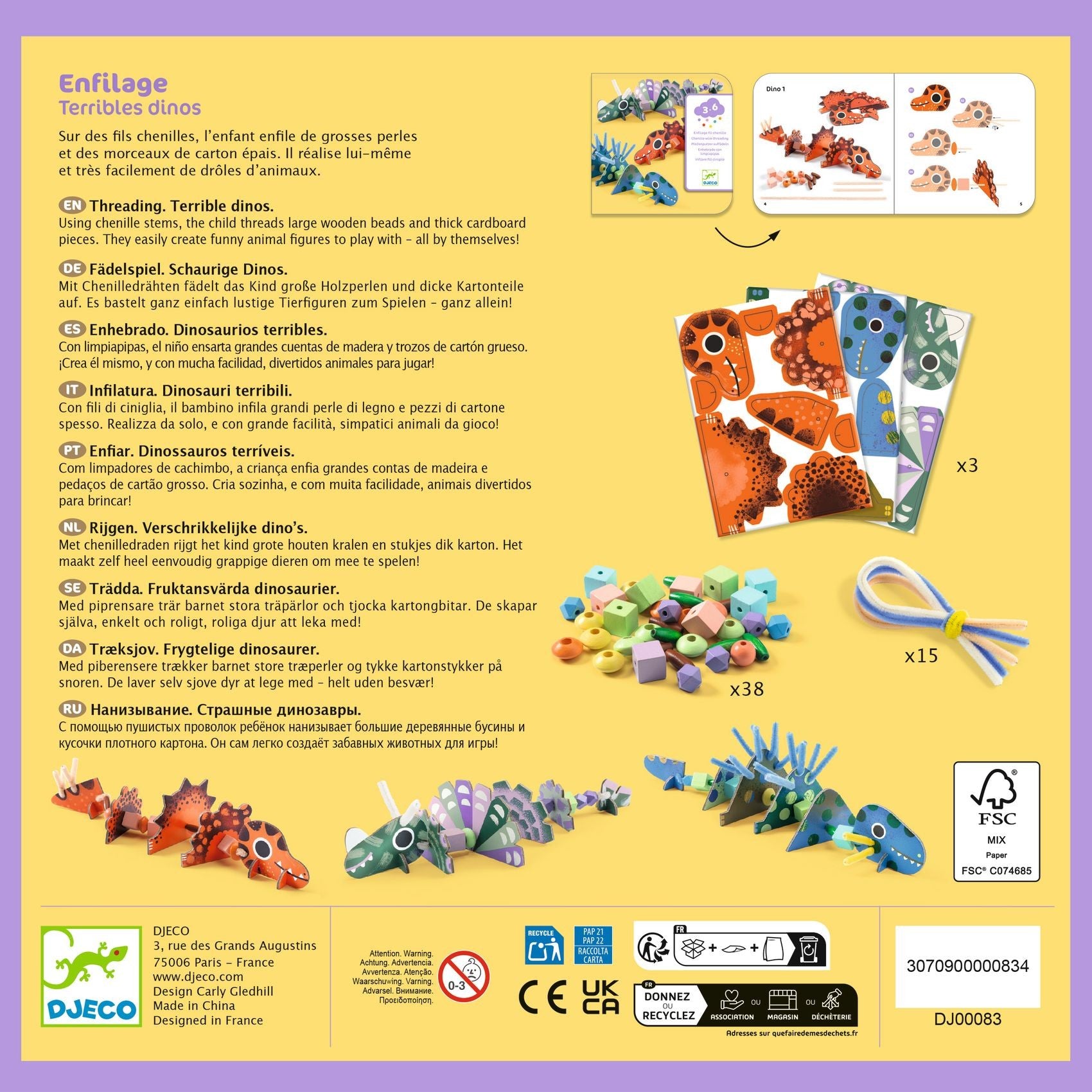 Djeco Chenille Wire Threading Terrible Dinos