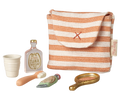 Maileg Toothbrush set in bag, Mouse - Coral stripe