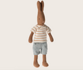 Maileg Rabbit, Size 1 - Chocolate brown - Striped blouse and shorts