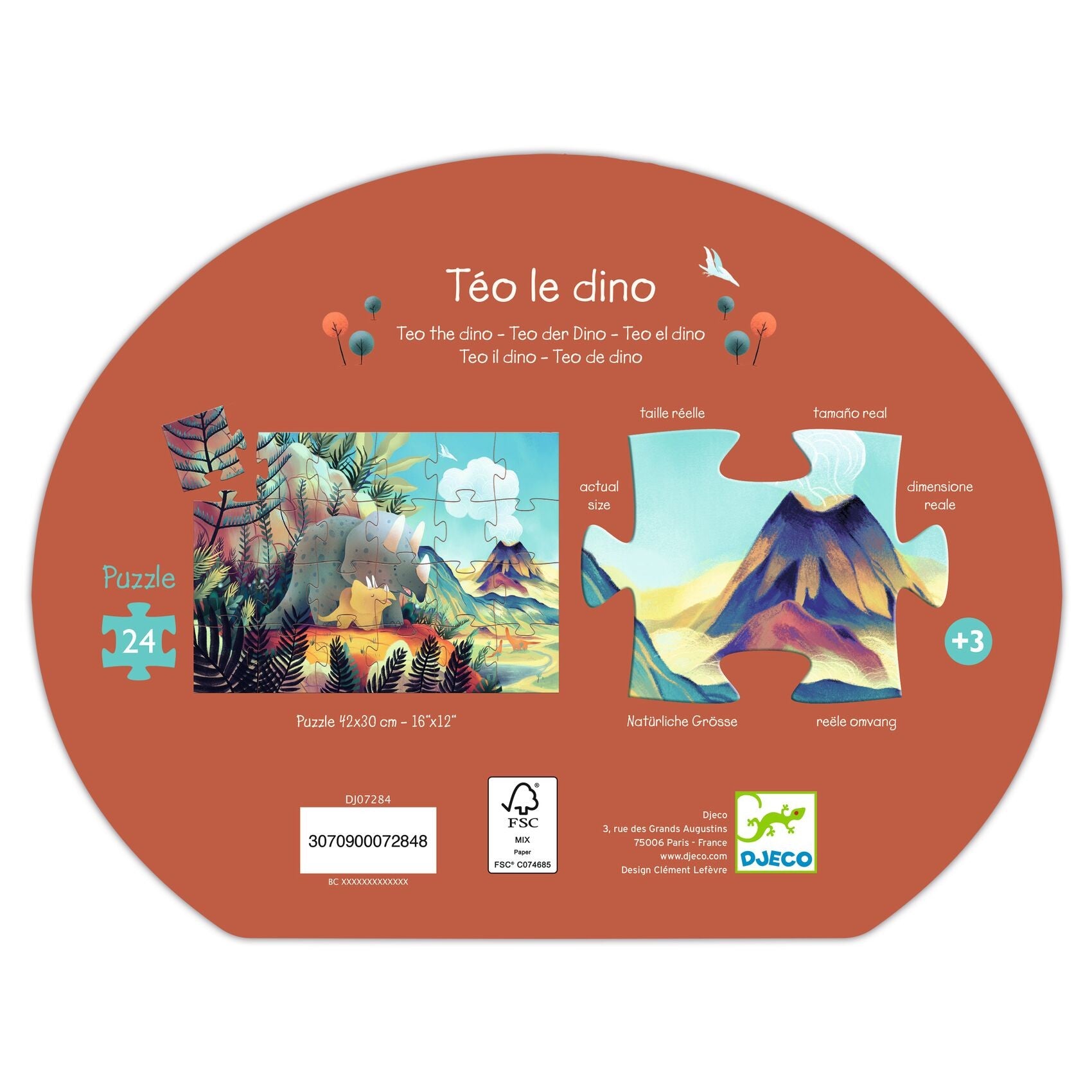 Djeco Silhouette 24 Piece Puzzle - Teo The Dino