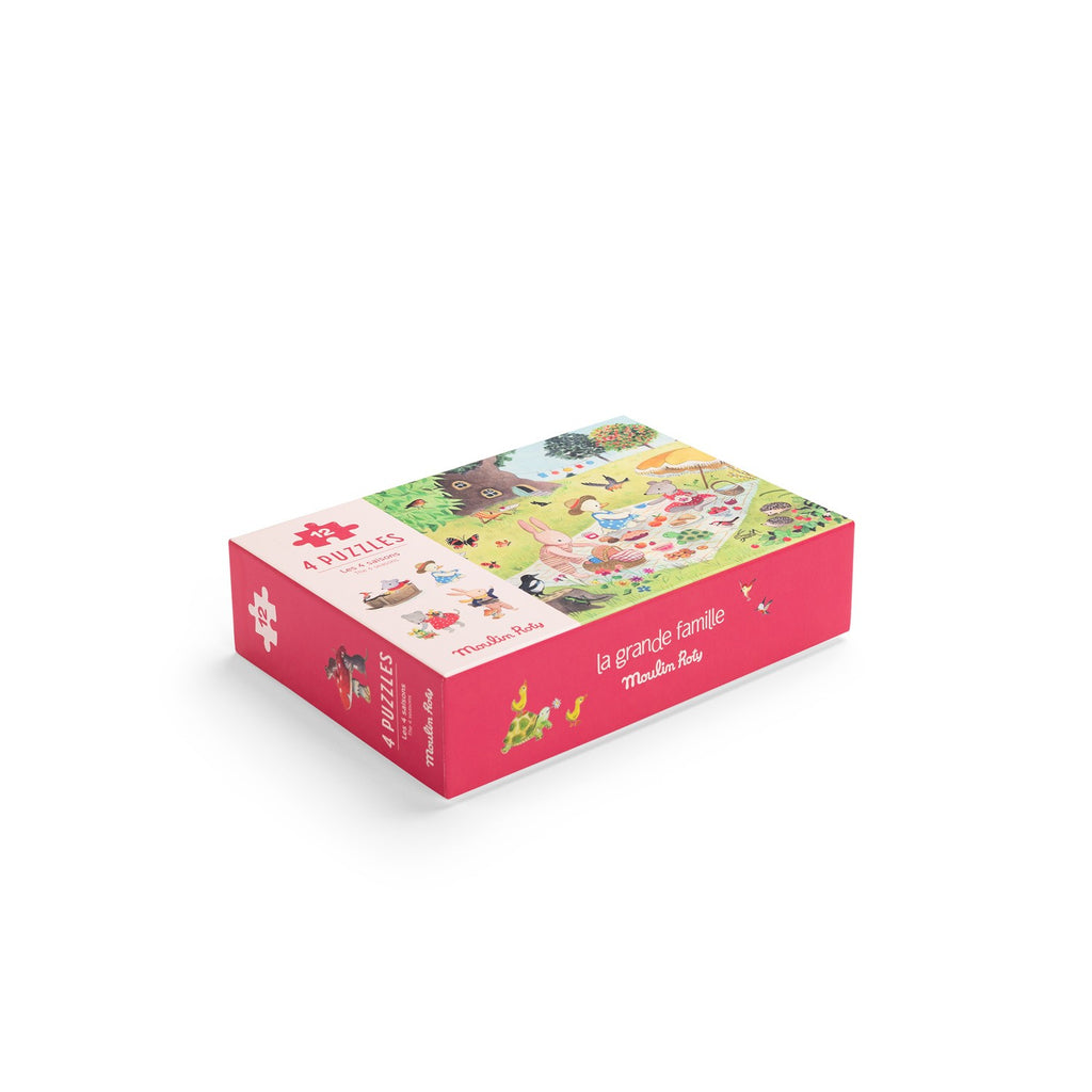 Moulin Roty 4 mini puzzles 'seasons' (4x12 pcs) - La Grande Famille