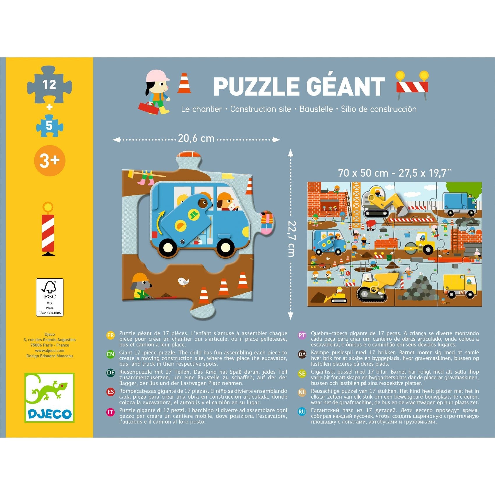 Djeco Giant 12 Piece Puzzle - Construction Site