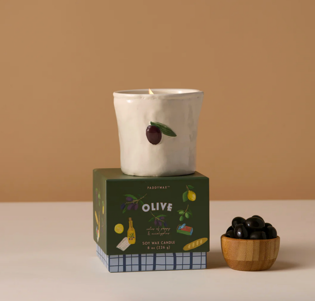 Paddywax Olive Embossed Ceramic Candle - Fig Olive Boxed