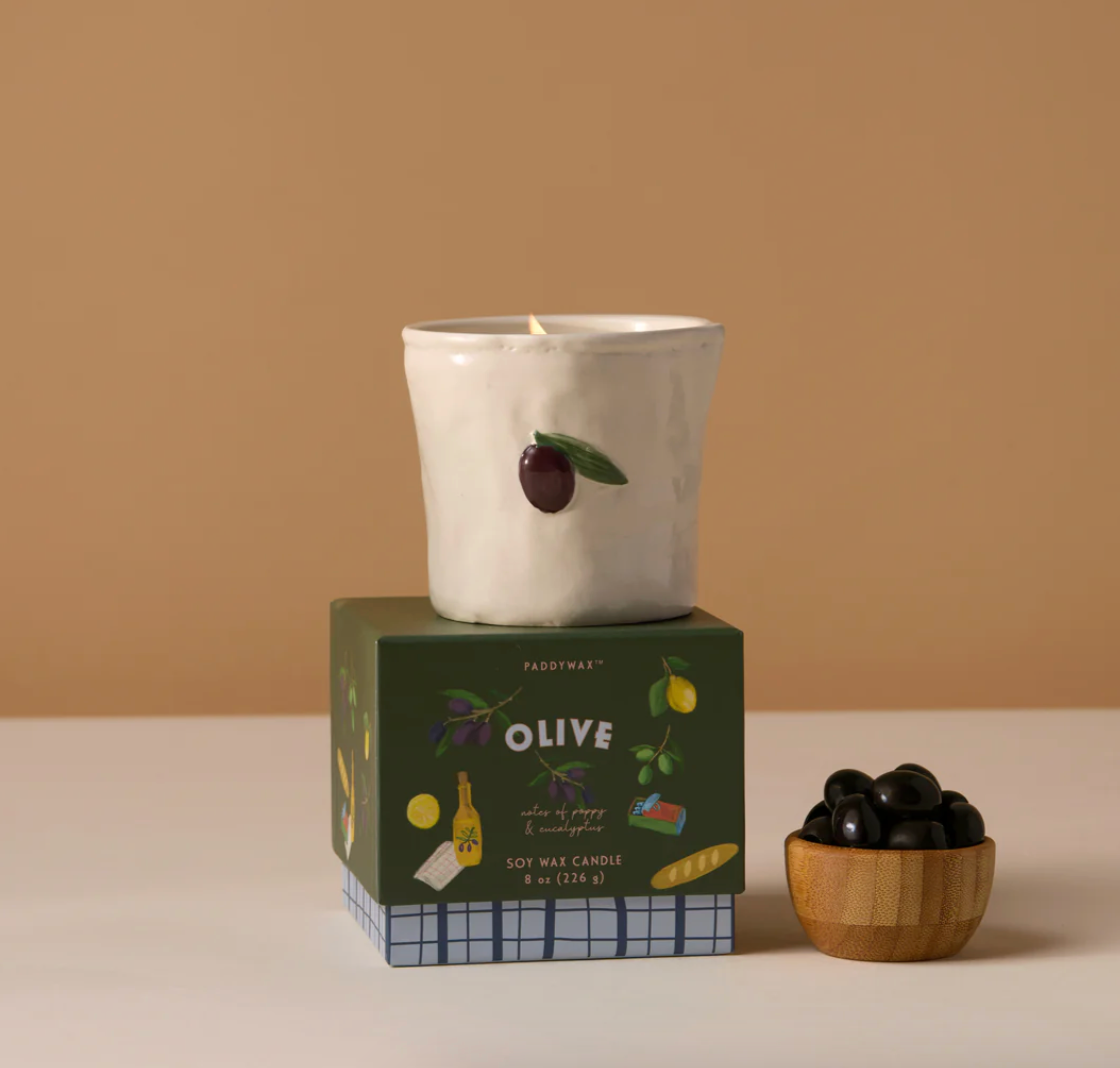 Paddywax Olive Embossed Ceramic Candle - Fig Olive Boxed